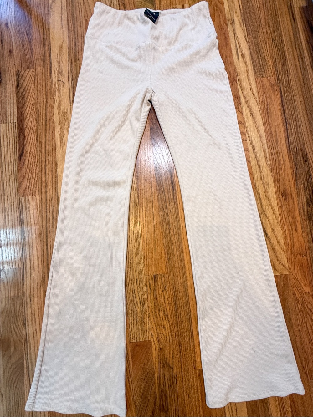 Naked Wardrobe Cream Waffle Knit Flare Pants High Waist Stretch Lounge Size XL